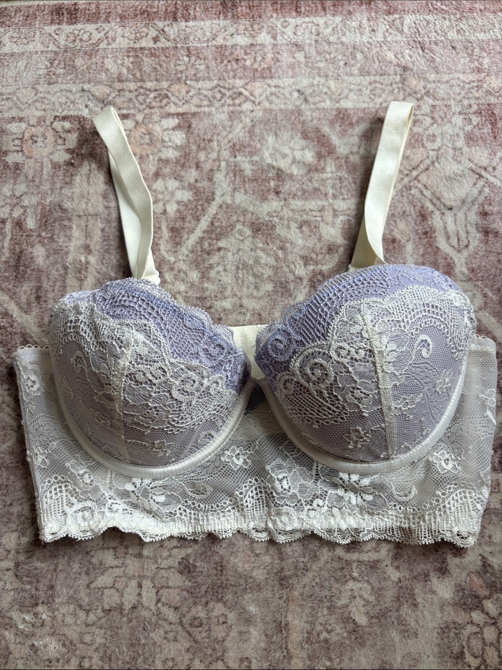 Lace Longline Bralette in Lavender and Cream